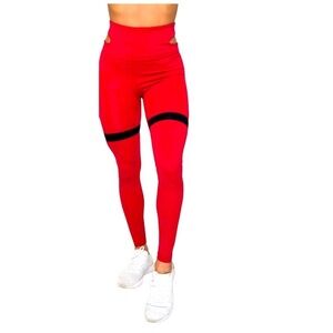 Prumatt waist Cutout Flirty Premium Leggings Jester Red trimmed in black Large
C